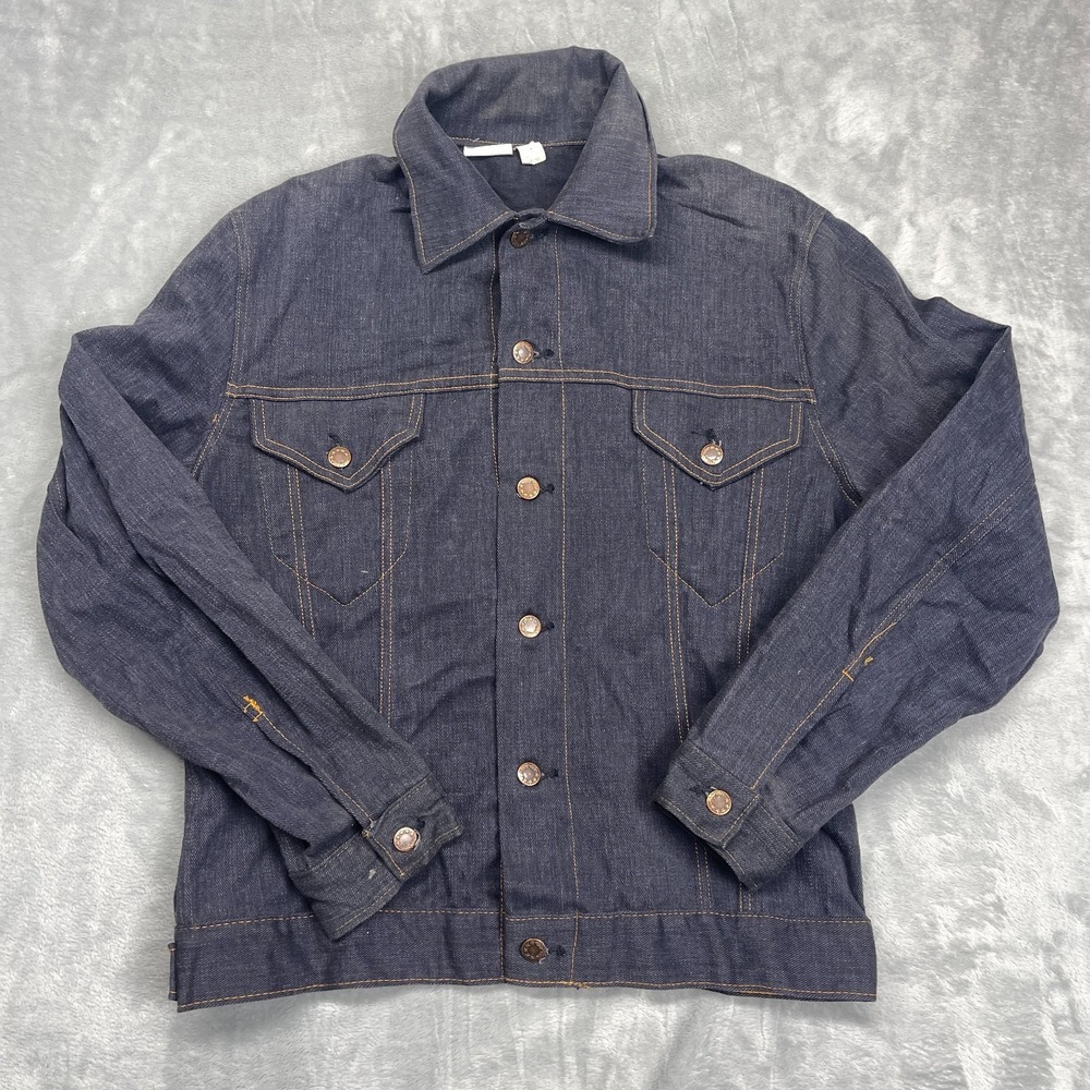 Mens Trucker Jacket 40 Blue Denim Long Sleeve Chest Pocket Collared Button Front